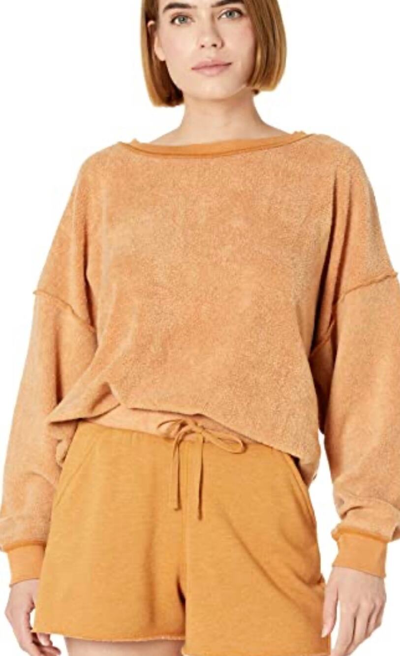 Free People Kelly Two Piece Shorts Crewneck Sweatshirt Set Cognac Size Medium